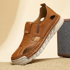 Men's Hand-Sewn Leather Sandals for Daily Outdoor Comfort Rubber Sole