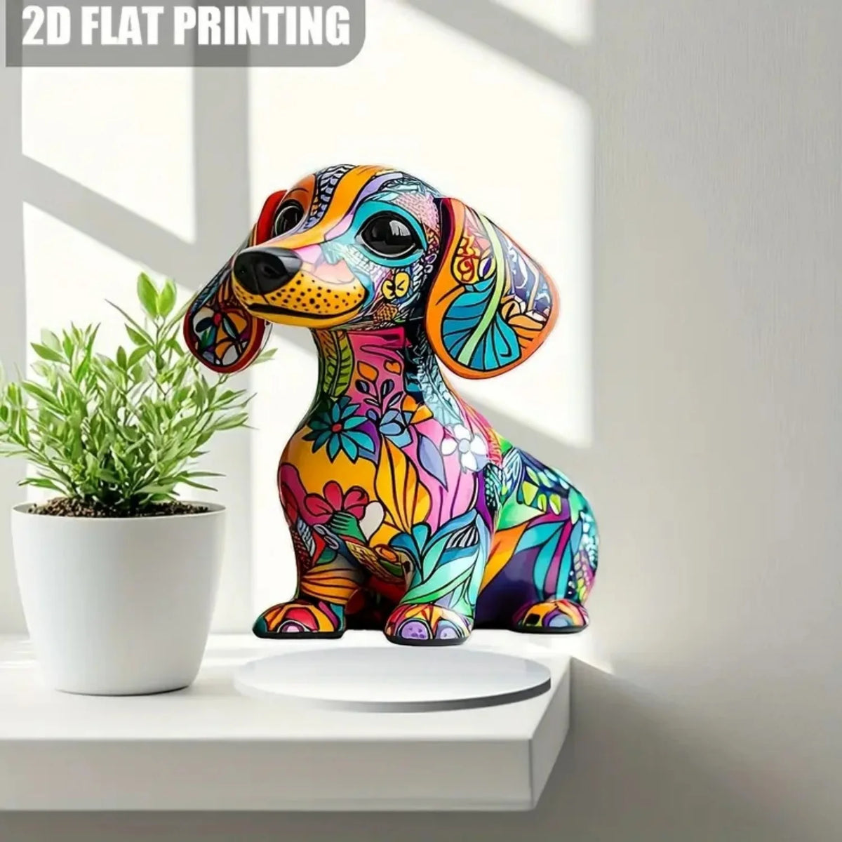Boho Puppy Dog Flat Acrylic Plaque and Tabletop Ornament
