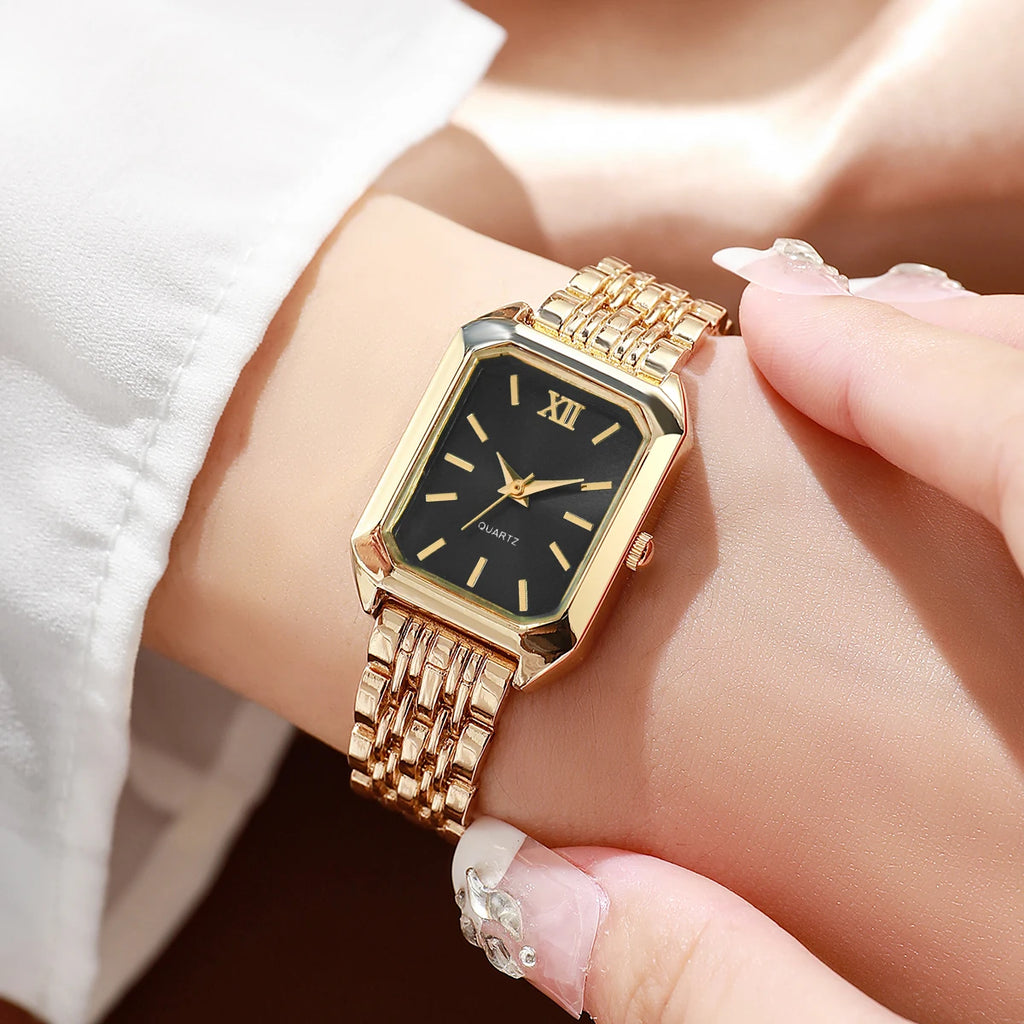 Elegant Rectangle Women's Quartz Wristwatch 5-Piece Jewelry Set