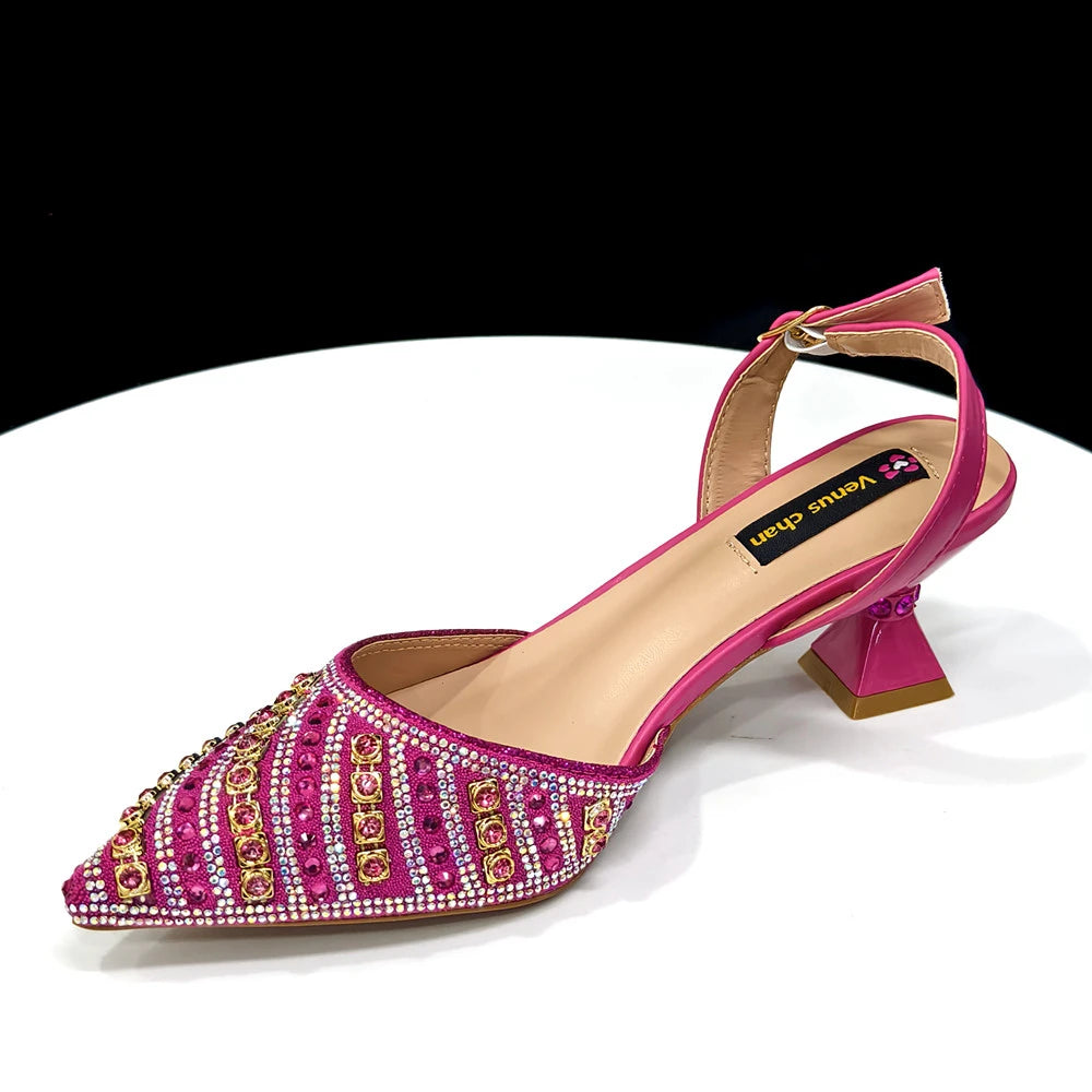 Women's Pointed Toe Rhinestone Heels and Handbag Set