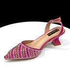 Women's Pointed Toe Rhinestone Heels and Handbag Set