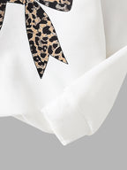 Girls' Leopard Bow Sweatshirt Wide Leg Pants Two-Piece Set