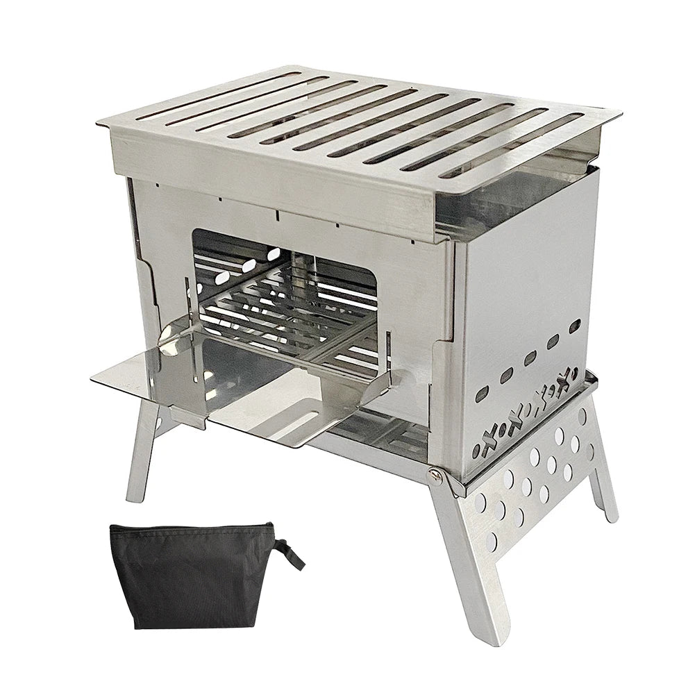 Portable Folding Camping BBQ Grill Stove with Wood Burner