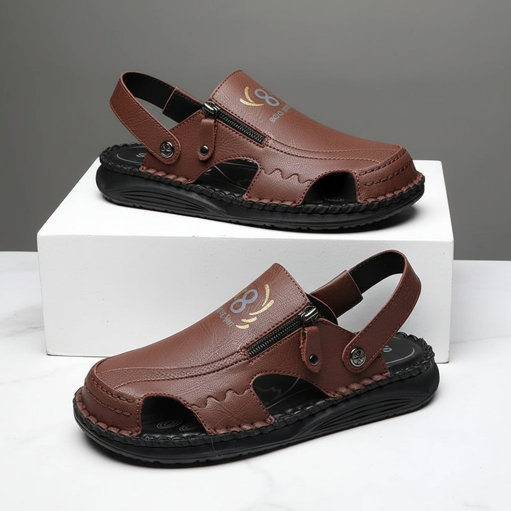 Men's Leather Closed-Toe Sandals Comfortable Summer Outdoor Casual Shoes