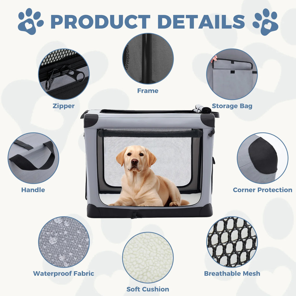 Foldable Oxford Dog Crate Portable Soft Kennel with 3 Doors for Small to Extra Large Dogs