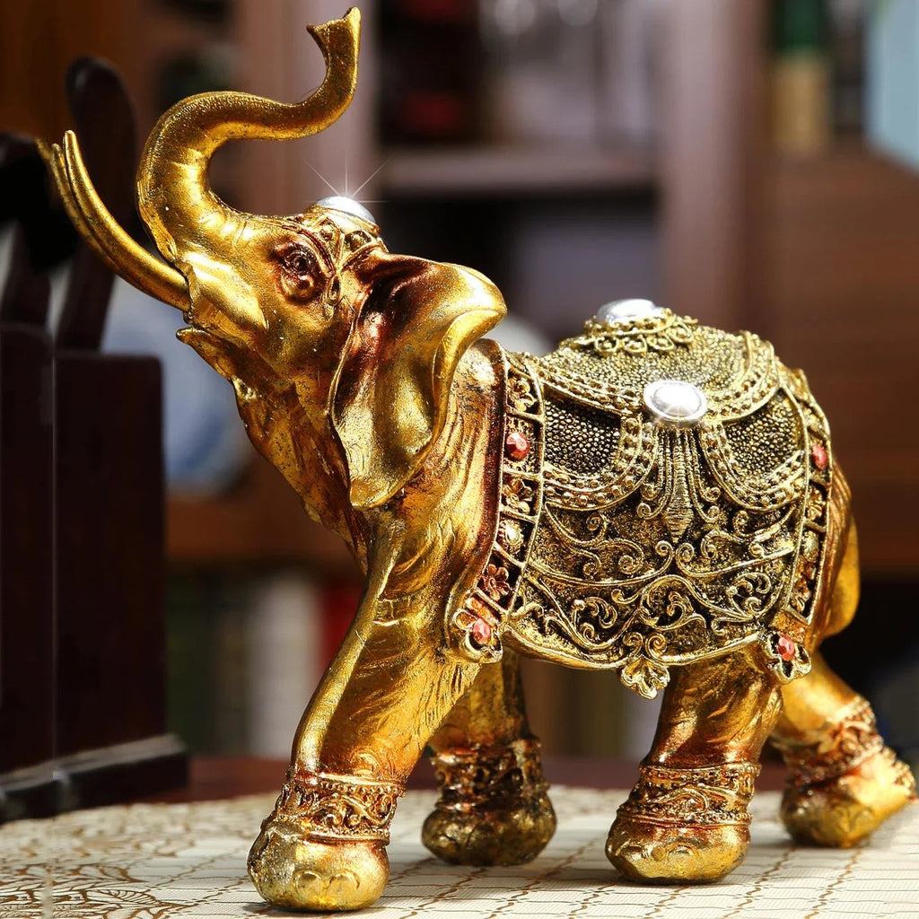 Handcrafted Elephant Resin Statue and Tabletop Shelf Ornament