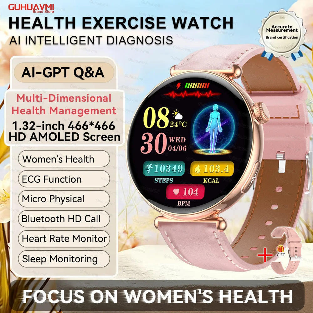 Women's 1.32 Inch AMOLED Screen Luxury Diamond Smartwatch