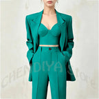 Women's Single Button Tailored Blazer and Pants Suit Set
