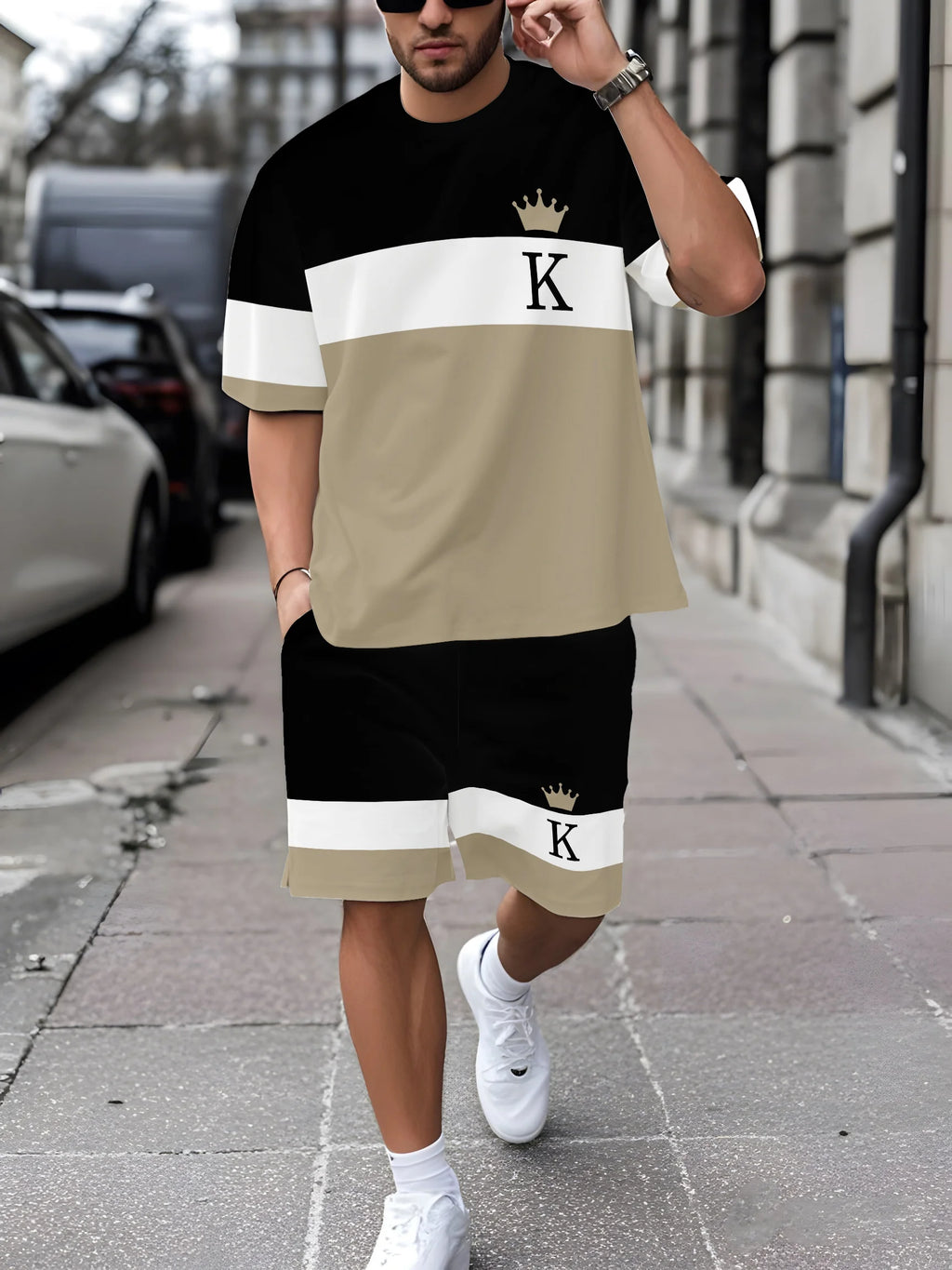 Men's Casual Graffiti Print T-Shirt and Shorts Two Piece Set