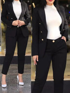 Women's Solid Lapel Blazer Slim Pants Set