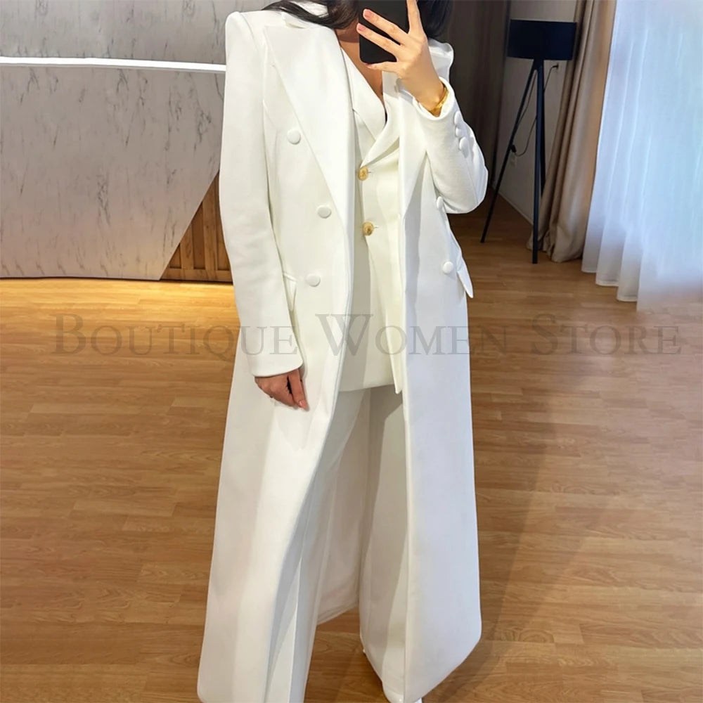 Women's Double Breasted Topcoat Blazer Pants Suit