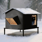 Weatherproof Insulated Outdoor Cat Shelter Elevated Winter House with Escape Door for Stray Cats