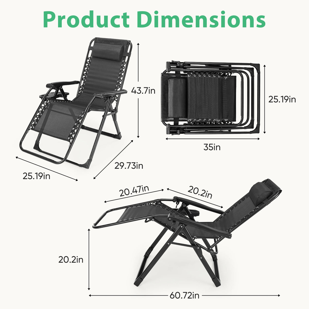 Zero Gravity Camping Lounge Chair and Folding Patio Recliner