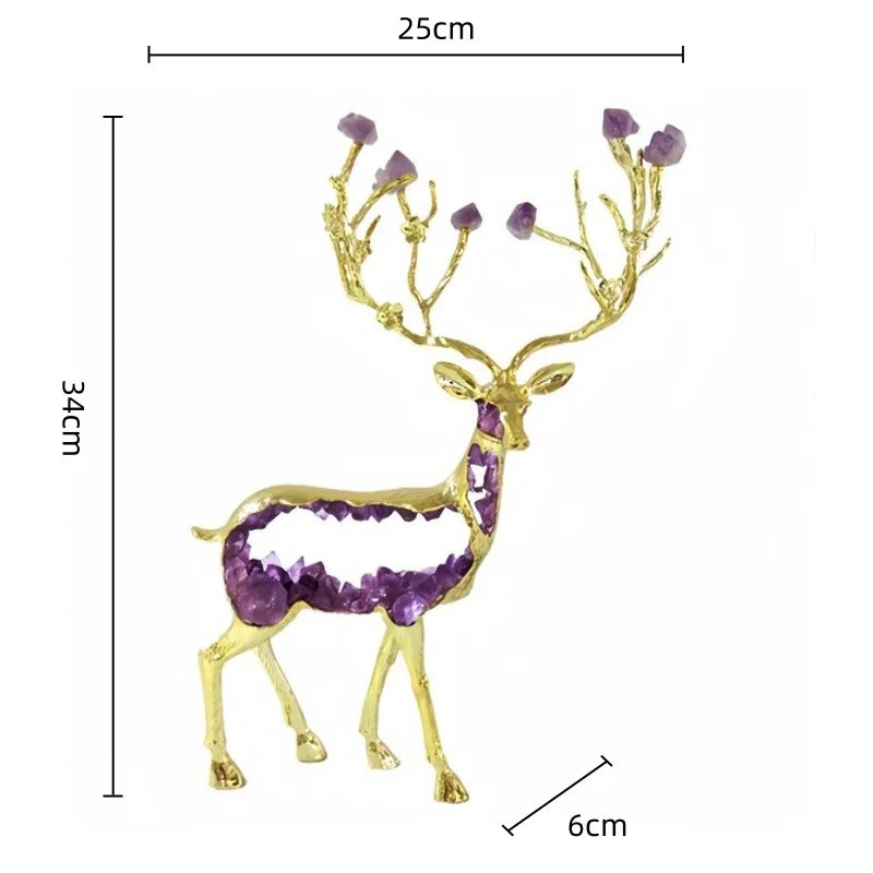 Golden Deer Crystal Figurine and Amethyst Statue