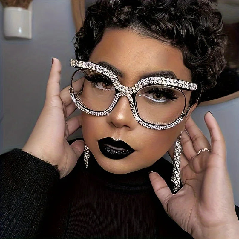 Women's Trendy Round Rhinestone Oversized Reading Glasses