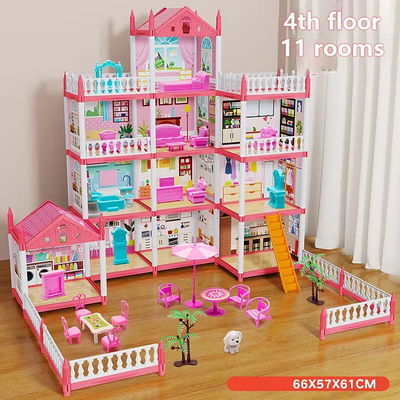 Kids' 3D DIY Princess Castle Dollhouse with Furniture Accessories