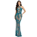 Women's Sexy Rhinestone Mesh Transparent Maxi Dress