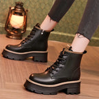 Women's Lace-Up Round Toe Square Heel Ankle Boots