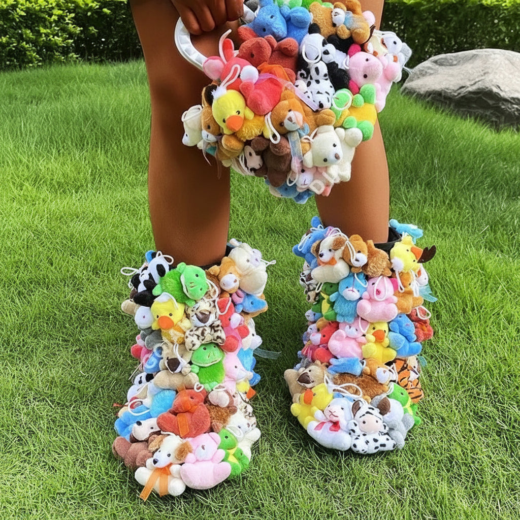 Plush Teddy Bear Snow Boots Unisex Ankle Length