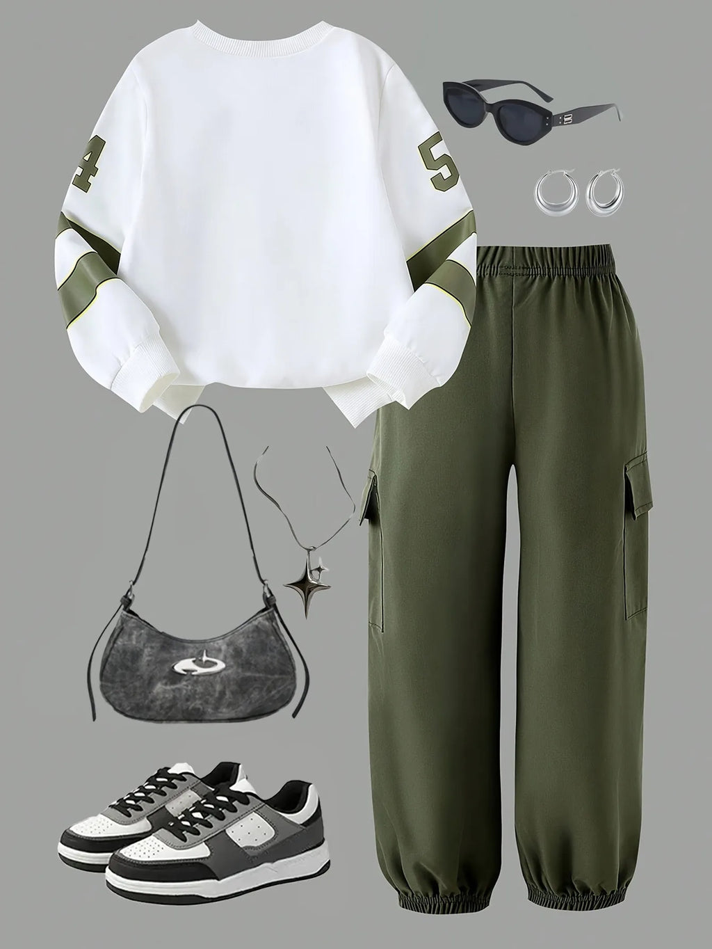 Girls' V-Neck Sweatshirt Cargo Jogger Pants Two-Piece Set