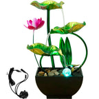 Lotus Leaf Tabletop Water Fountain and LED Light Waterfall