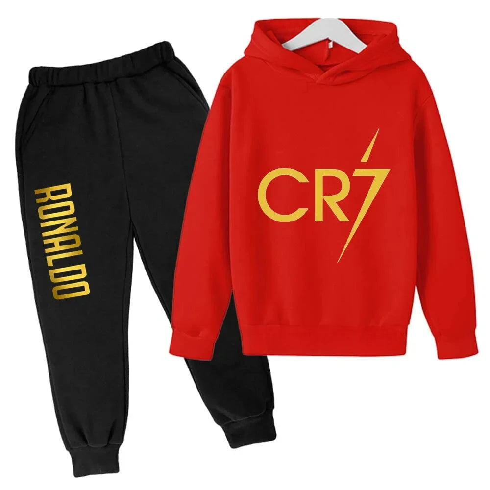 Kids' Ronaldo CR7 Print Hoodie Sweatshirt Pants Two-Piece Set