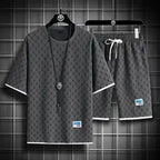 Men's Casual Checkered Shirt and Shorts Two Piece Set