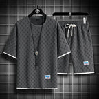 Men's Casual Checkered Shirt and Shorts Two Piece Set