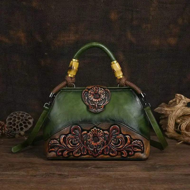 Women's Vintage Floral Embossed PU Leather Backpack