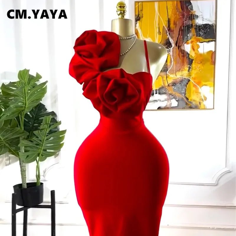 Women's Floral Applique Sleeveless Midi Evening Dress