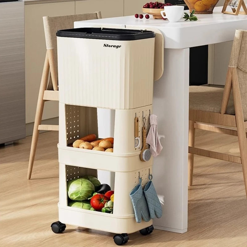 Multifunctional Kitchen Trash Can and Recycling Bin with Wheels