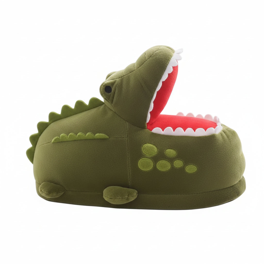 Women's Chunky Fuzzy Crocodile Home Cotton Shoes Slip-On Cartoon Plush Slippers
