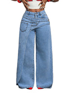 Multi-Pocket Layered Denim Jeans Women's High-Waisted Casual Streetwear