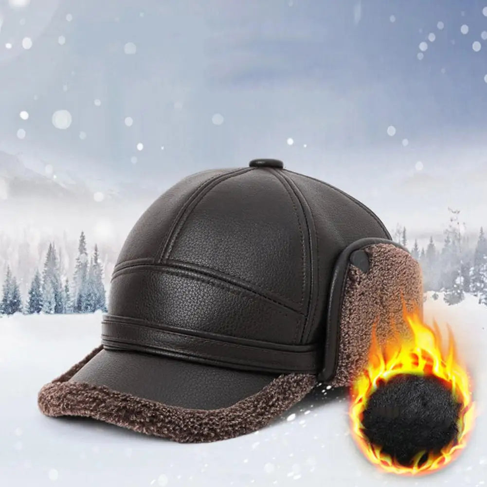 Unisex Winter PU Leather Thermal Earmuff Flat Cap