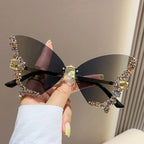 Women's Trendy Butterfly Diamond Rimless Oversized Sunglasses