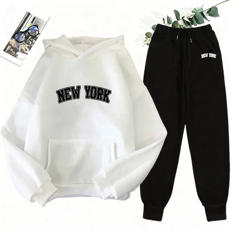 Women's Printed Hoodie Sweatshirt Jogger Pants Set