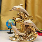 Gold Dolphin Ceramic Ornament and Table Desktop Figurine