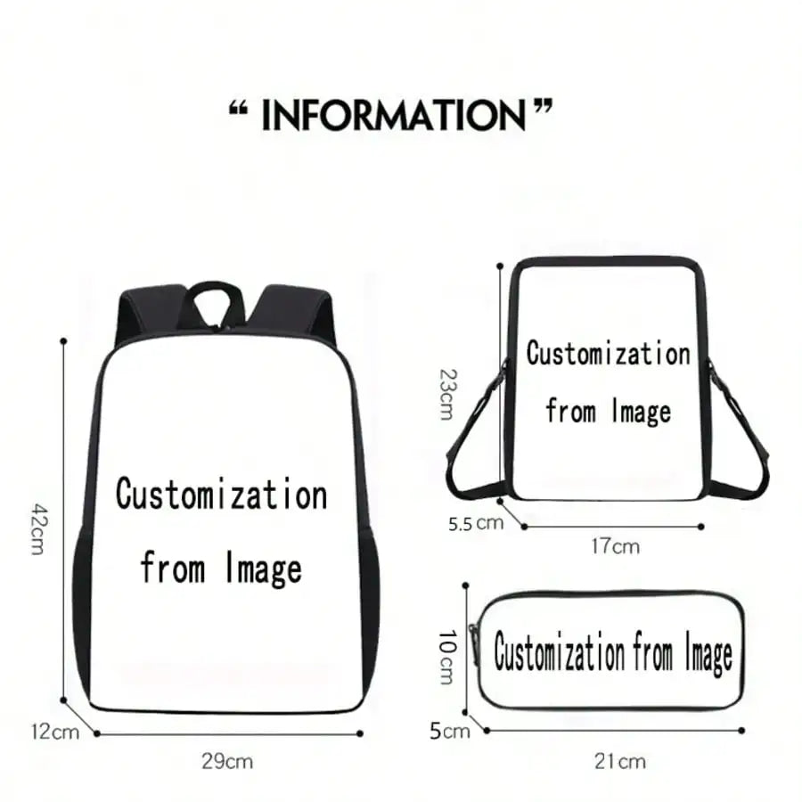 Unisex Fashionable Cartoon Backpack 3-Piece Bag Set