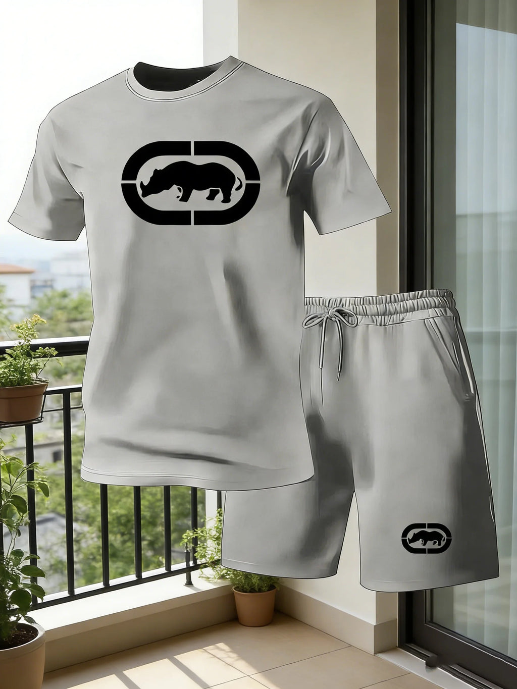 Men's Casual Solid Round Neck T-Shirt and Shorts Set