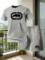Men's Casual Solid Round Neck T-Shirt and Shorts Set