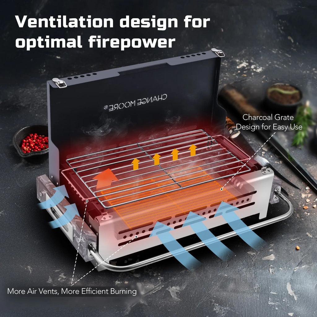 Folding Camping BBQ Grill and Stainless Steel Portable Charcoal Oven