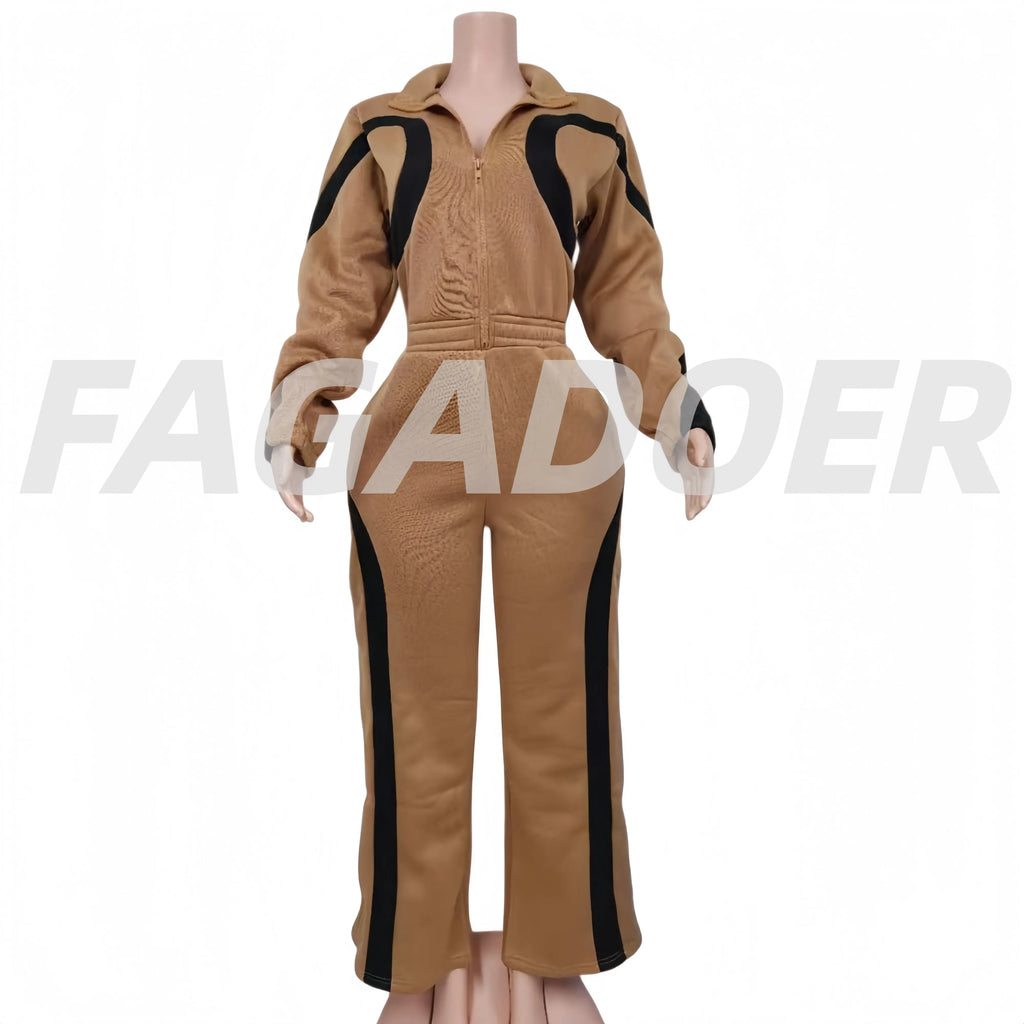 Women's Color Block Patchwork Zipper Jumpsuit