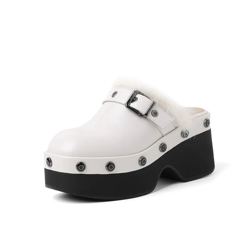 Women's Riveted Platform Round Toe Slippers