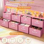 Kids' Twin Metal Low Loft Bed with Drawers and LED Lights Pink