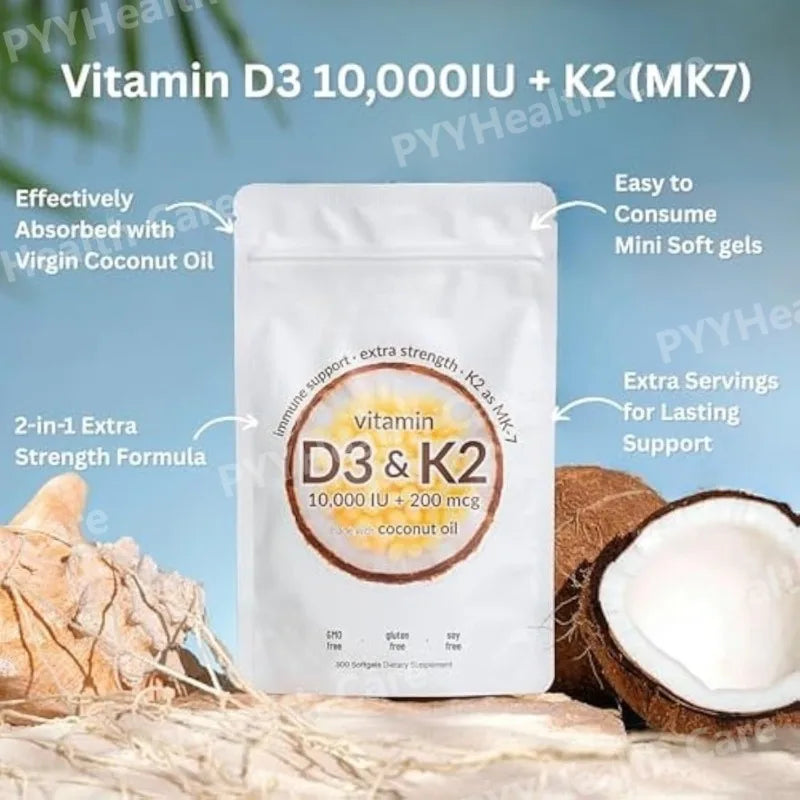 Vitamin D3 10000 IU and K2 MK-7 200mcg Softgels Dietary Supplement