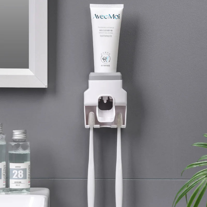 Wall Mount Automatic Toothpaste Dispenser with Magnetic Toothbrush Holder
