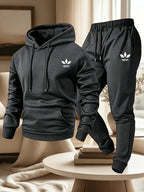 Men's Warm Fleece Lined Printed Hoodie and Jogger Pants Tracksuit Set