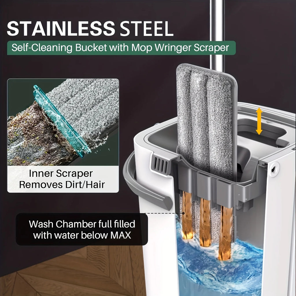 Flat Floor Mop and Reusable Pads Set for Wet and Dry Cleaning