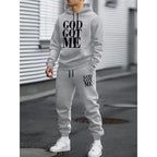 Men's Autumn Letter 3D Print Hoodie and Sweatpants Tracksuit Set