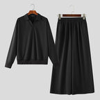 Men's Lapel Long Sleeve Sweatshirt Pants Two-Piece Set